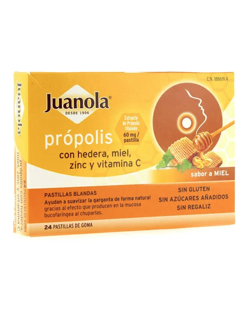 Juanola Própolis Sabor Miel + Hiedra 24 Pastillas